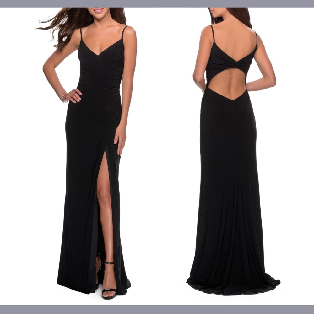 NEW $288 La Femme [ 8 ] Ruched Jersey‎ Trumpet Gown in Black